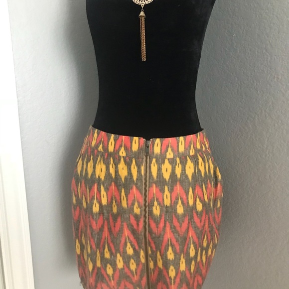 Ladakh Mini Skirt Yellow Orange Print Zip Front Junior Large Fall NEW College - Picture 5 of 9